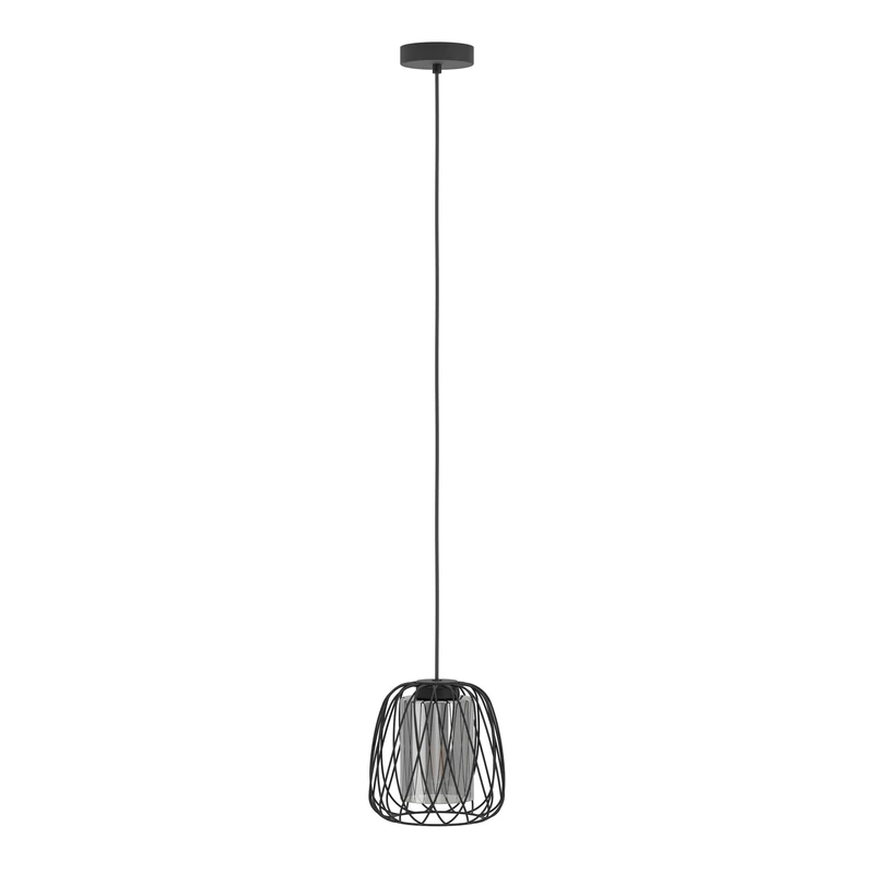 Eglo Pendant Lighting Floresta, Ceiling Light Fitting Made of Black Metal and Smoked Glass, Hanging lamp for Dining and Living Room, E27 Socket