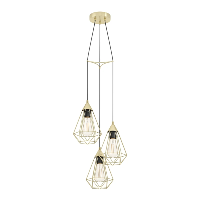 Eglo Pendant Lighting Tarbes, 3 Bulb Ceiling Light Fitting Made of Brushed Brass, Metal Hanging lamp for Dining and Living Room, E27 Socket, Ø 12 inches