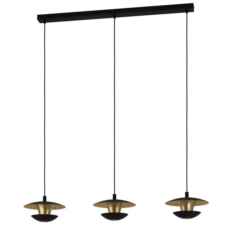 Eglo LED Pendant Lighting Nuvano, 3 Bulb Ceiling Light Fitting Made of Black and Golden Metal Hanging lamp for Dining and Living Room, GU10 Socket, Warm White