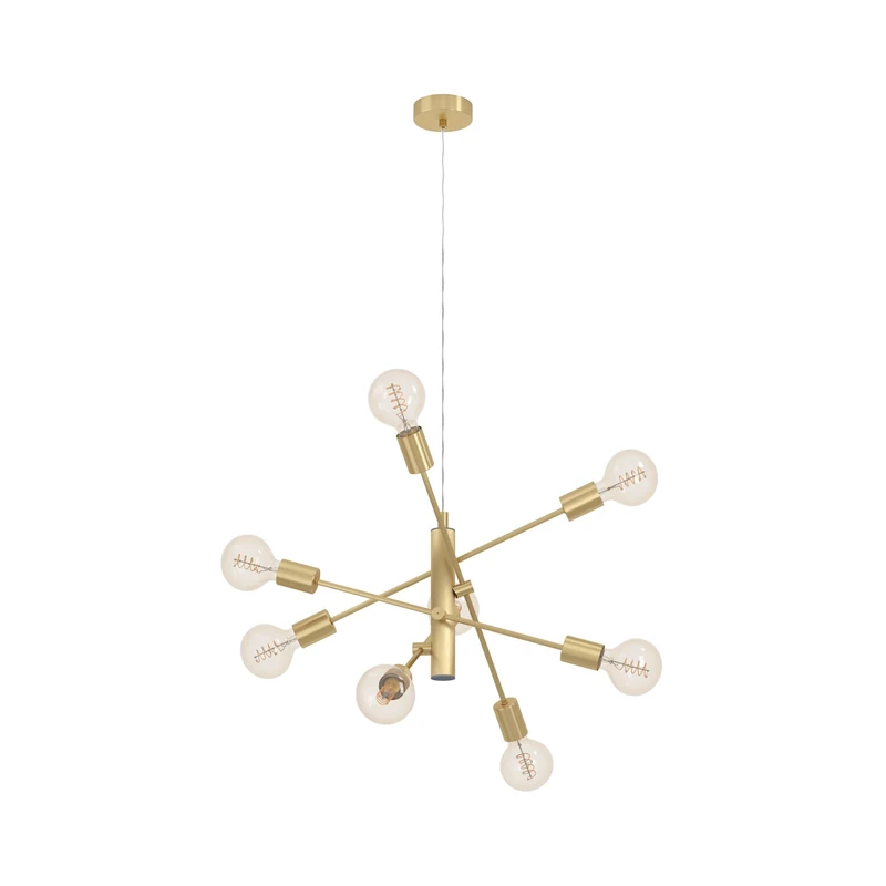 Eglo Pendant Lighting Gradoli, 8 Bulb Ceiling Light Fitting Made of Brushed Brass, Metal Chandelier for Dining and Living Room, E27 Socket, Ø 28 inches
