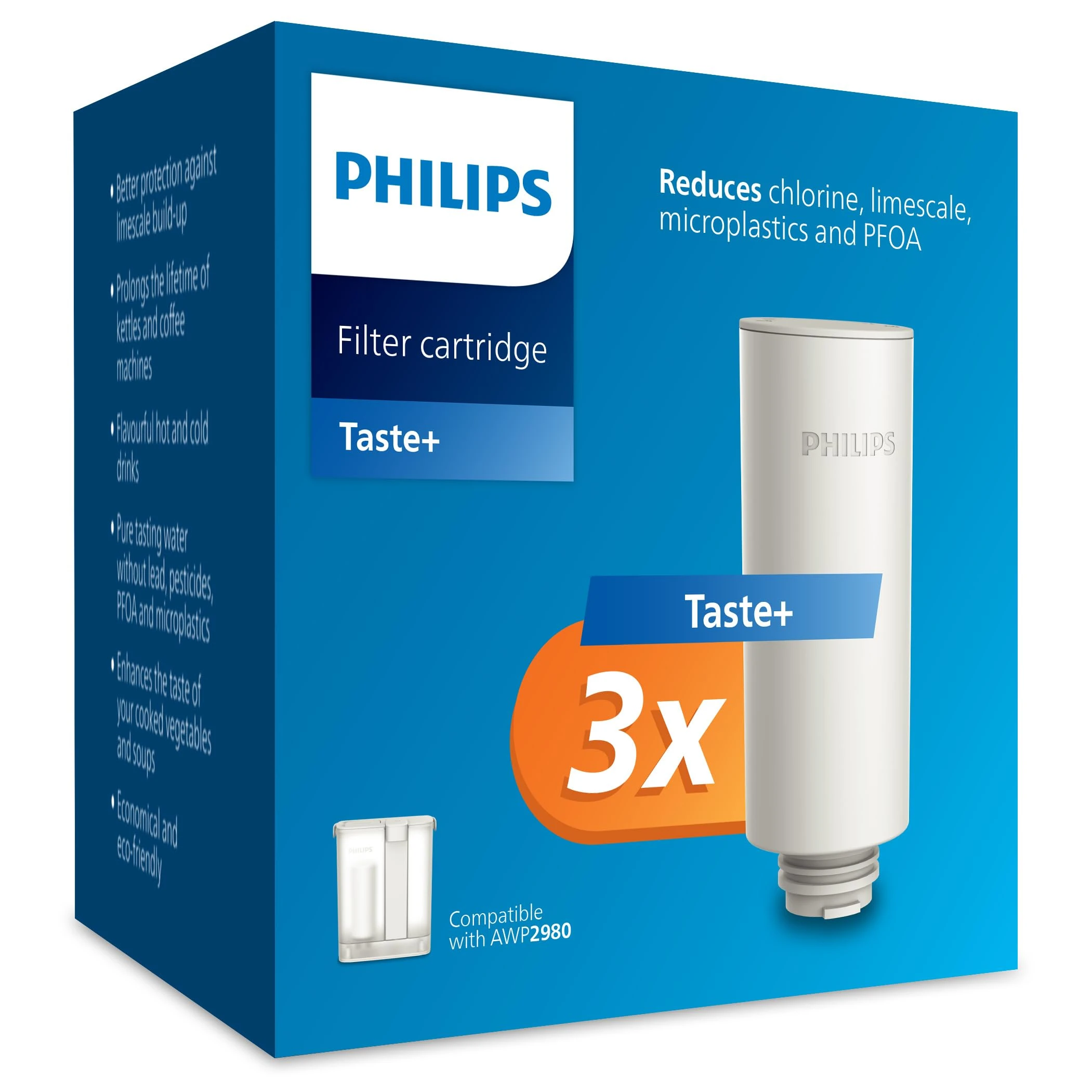 Philips Water Instant Pitcher Replacement Filter - 3pack – Taste + Reduces Chlorine & Lead - preserves Minerals