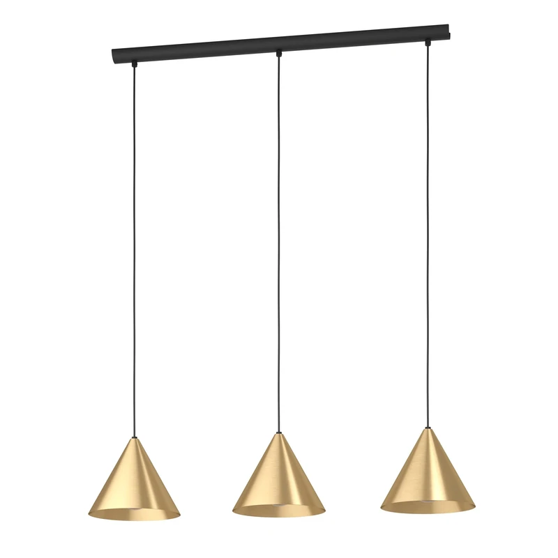 Eglo Pendant Lighting Narices, 3 Bulb Minimalist Ceiling Light Fitting Made of Brushed Brass, Black and Golden Metal Hanging lamp for Dining and Living Room, E27 Socket