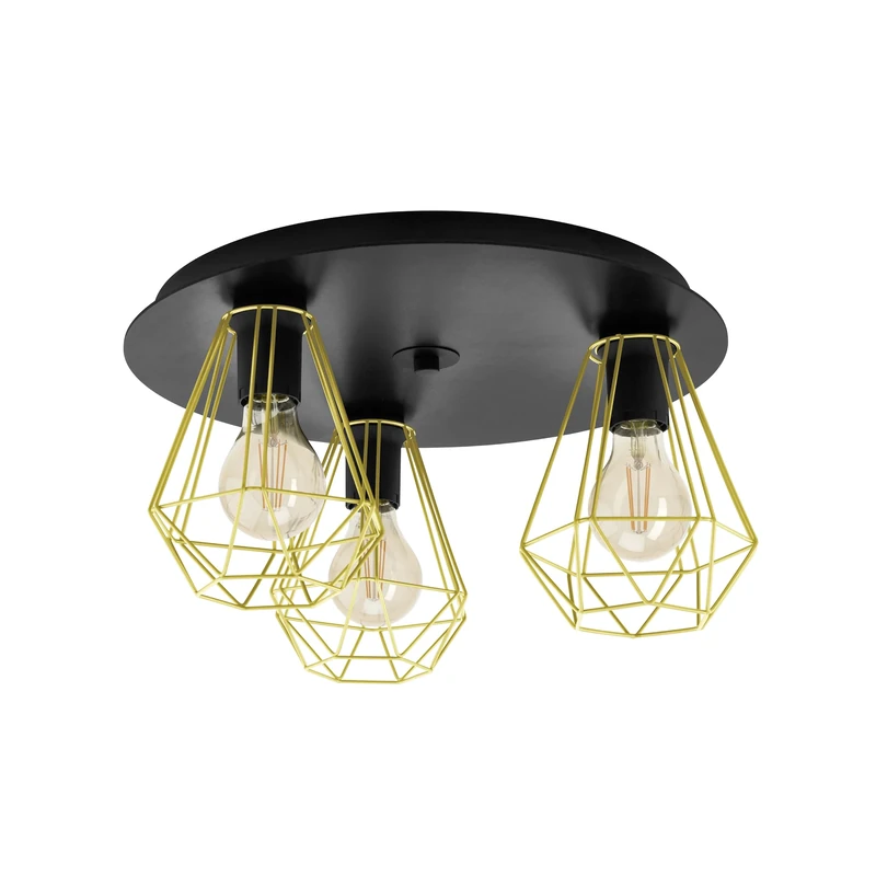 Eglo Flush Ceiling Light Tarbes 2, 3 lamp Lighting Made of Black Metal and Brass, Living Room and Hallway lamp with E27 Socket, Ø 18 inches