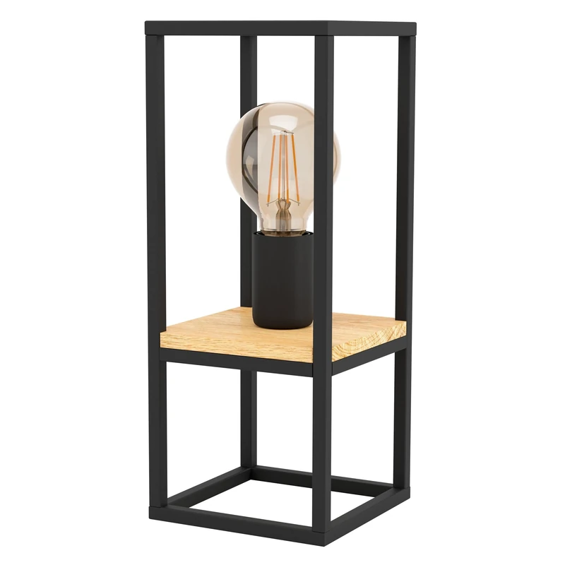 Eglo Bedside lamp Libertad, Table Light Made of Black Metal and Natural Wood, Living Room Lighting with Switch, E27 Socket
