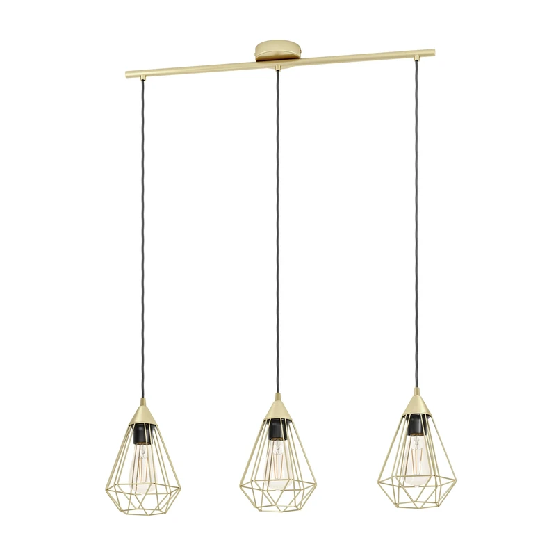 Eglo Pendant Lighting Tarbes, 3 Bulb Ceiling Light Fitting Made of Brushed Brass, Metal Hanging lamp for Dining and Living Room, E27 Socket, 31 inches