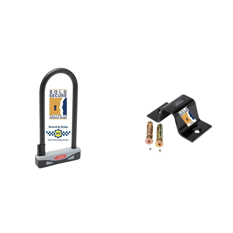 Burg Wachter 273S Sold Secure Gold Approved D Lock, Grey/Black, Large & Burg Wachter Sold Diamond & Gold High Security Ground/Wall Anchor, Black, GA1