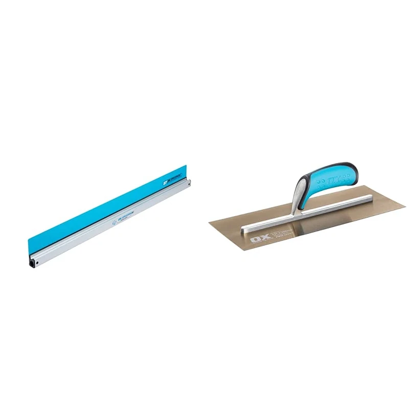 OX Speedskim Semi Flexible Plastering Rule - ST 1200mm & OX Pro Stainless Steel Plasterers Trowel - 127 X 356mm