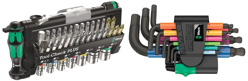Wera Tool-Check Plus Mini Bit Ratchet, Socket, Screwdriver & Bit Set, 39pc, 05056490001 & 05133164001 950/9 Hex-Plus Multicolour 2 L-Key Set