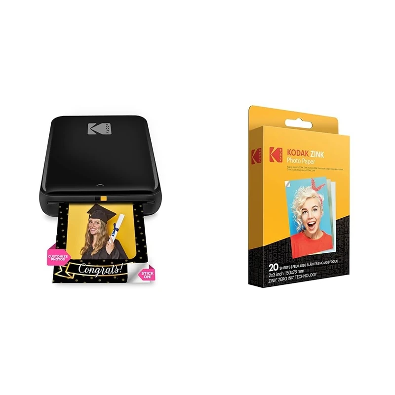 KODAK Step Instant Printer | Bluetooth/NFC Wireless Photo Printer App for iOS & Android (Black) Prints 2x3 Inch Sticky-Back Photos & 2"x3" Premium Zink Photo Paper (20 Sheets)