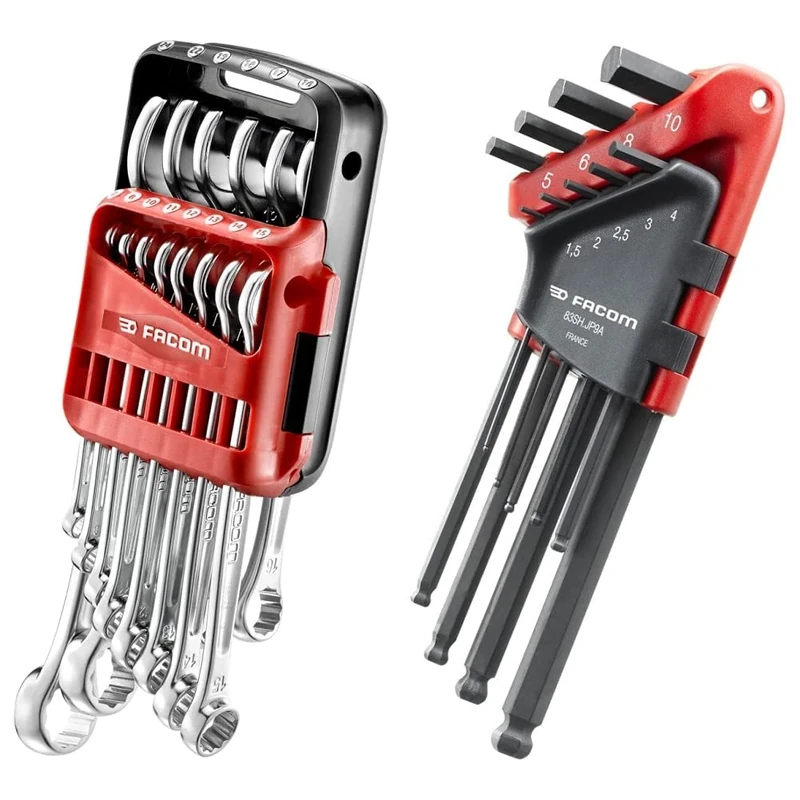 Facom 440.JP14 440 Series Metric Combination Wrench Set, 14 Pieces & 83SH.JP9A Long Sphere Metric Hexagon Key Set, 1.5mm-8mm, 9 Pieces