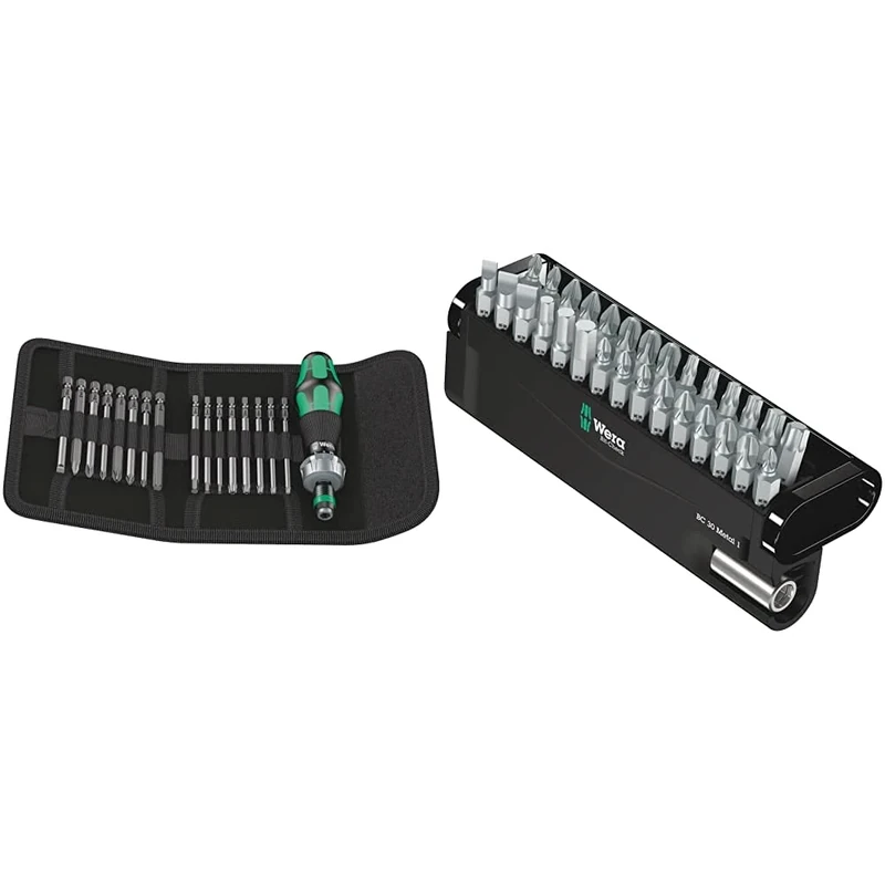 Wera Kraftform Kompakt 60 Ratchet Screwdriver & Bit Set, 17pc, 05051040001 & Bit-Check 30 Metal 1 General bit Set for Drill/Drivers, Metal Jointing, PZ,PH,Hex-Plus,TX 30 Piece, 05057434001