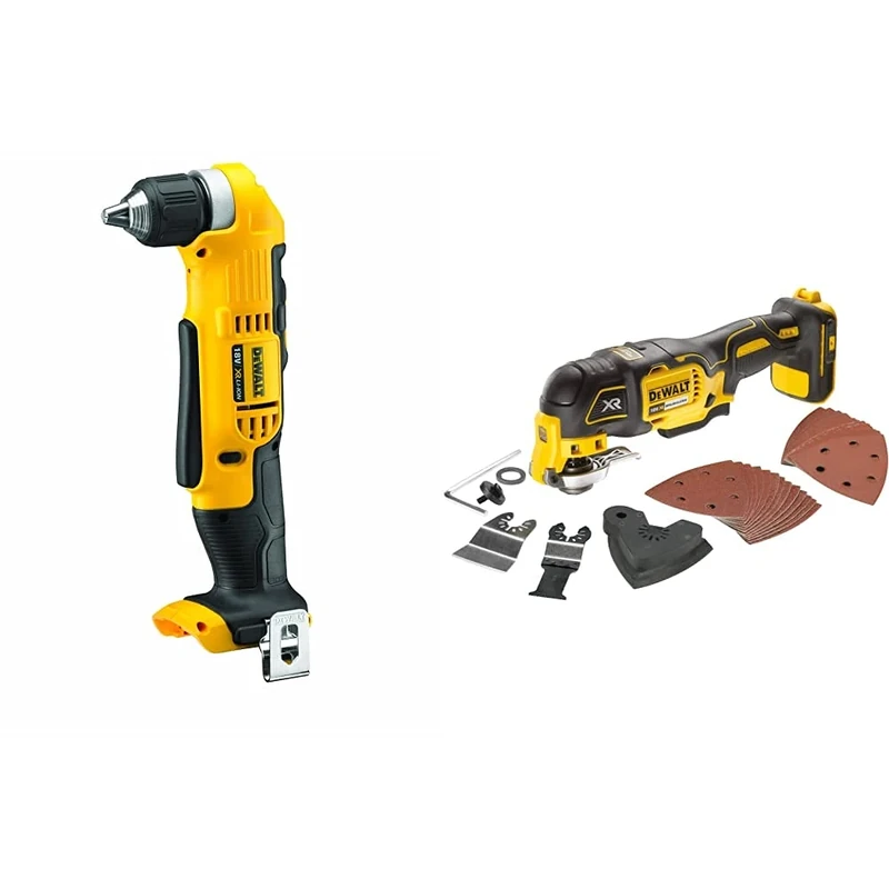 DeWalt DCD740N-XJ 18V XR Lithium-Ion Body Only Cordless 2-Speed Angle Drill, Yellow/Black, 4.57 cm*12.52 cm*2.99 cm & DCS355N-XJ 18V Li-Ion Cordless Brushless Oscillating Multi-Tool