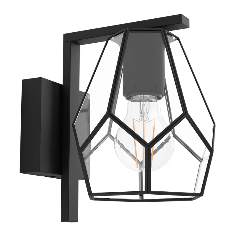 Eglo Indoor wall Light Mardyke, Industrial Style wall lamp Made of Clear Glass and Black Metal, Living Room and Bedroom Lighting Fixture, E27 Socket - Image 1
