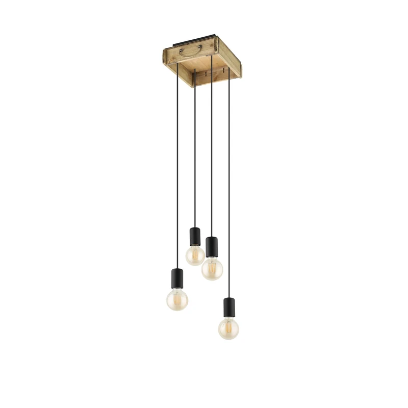 Eglo Pendant Lighting Wootton, 4 Bulb Vintage Style Ceiling Light Fitting, Wooden and Black Metal Hanging lamp for Dining and Living Rooms, E27 Socket, 9.8 inches