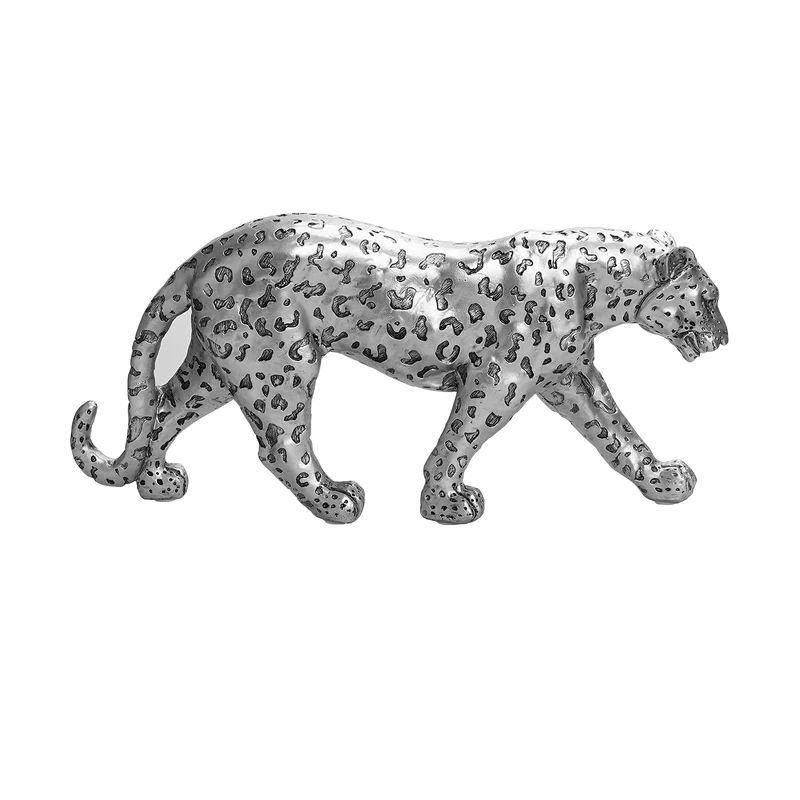 Polyroyal Cheetah Statue Home Decor Leopard Sculpture Resin Sitting Cheetah Figurine Desktop Table Top Ornament Decoration for Home Office-Gold Or Silver (Walking-Silver)