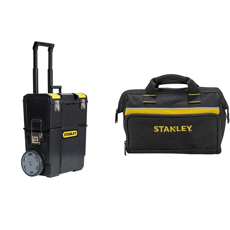 STANLEY 2 in 1 Rolling Toolbox with Pull Handle, Detachable Toolbox, Portable Tote Tray for Tools and Small Parts, 1-70-327 & 1-93-330 Toolbag, 12