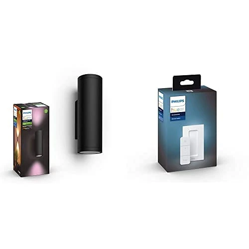 Philips Hue Appear White & Colour Ambiance LED Smart Outdoor Wall Light 2 Pack [Black]. + Hue Dimmer Switch. Works with Alexa, Google Assistant and Apple HomeKit.