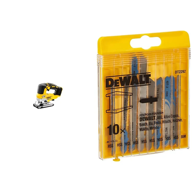 DEWALT DCS334N-XJ Cordless Jigsaw, Yellow & DT2292-QZ DT2292-QZ-Conjunto 10 hojas Sierra de calar-Metal