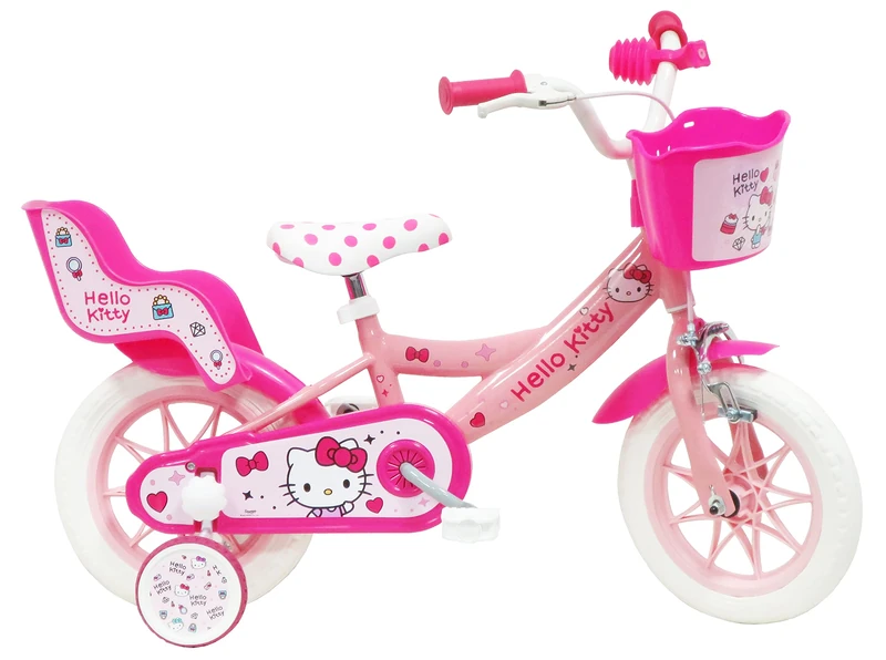 Hello Kitty 12 Inch Girls Bike, Pink, Steel Frame, Training Wheels, EVA Tyres, Front Basket and Rear Doll Carrier for Ages 3 to 5 Years