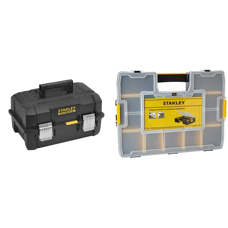 Stanley Fatmax FMST1-71219 Canti Lever Tool Box, Black, 46 x 24 x 31 cm & Professional Organiser, Tool Box, Tool Organiser, Sort Master Seal Tight STA194745
