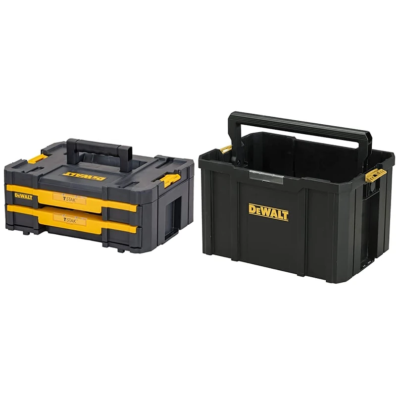 DeWalt DWST1-70706 T-Stak IV Tool Storage Box with 2-Shallow Drawers, Yellow/Black, 7.01 cm*16.77 cm*12.28 cm & DWST1-71228 Tstak Tool Carry Tote Tool Box