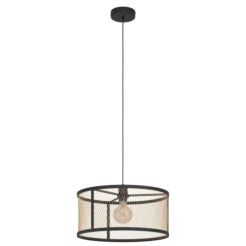 Eglo Pendant Lamp Dellow, Industrial Light Above Dining Table, Hanging Grid lamp, 1-Bulb Metal Ceiling in Black and Brass, E27 Socket, Ø 15 cm