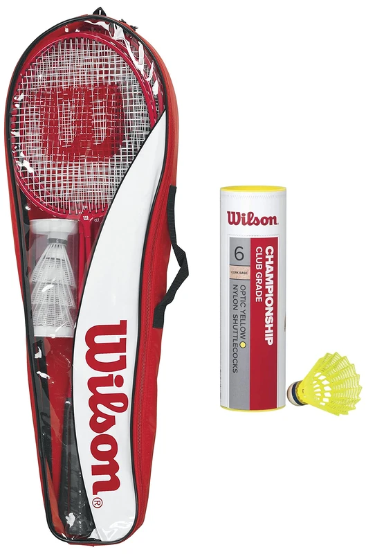 Wilson Badminton Set, Tour, Unisex, Incl. Four Rackets, Three Shuttlecocks, One Net, Two Extendable Poles & Championship Badminton Shuttlecocks 79 (Very Fast Speed), Yellow, One Size, 6 Pack
