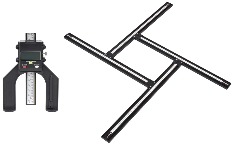 Trend VARIJIG Routing Jig Frame System & GAUGE/D60 Digital Depth Gauge with 60mm Jaw Opening for Setting Rebates and Grooves, Black, 240V