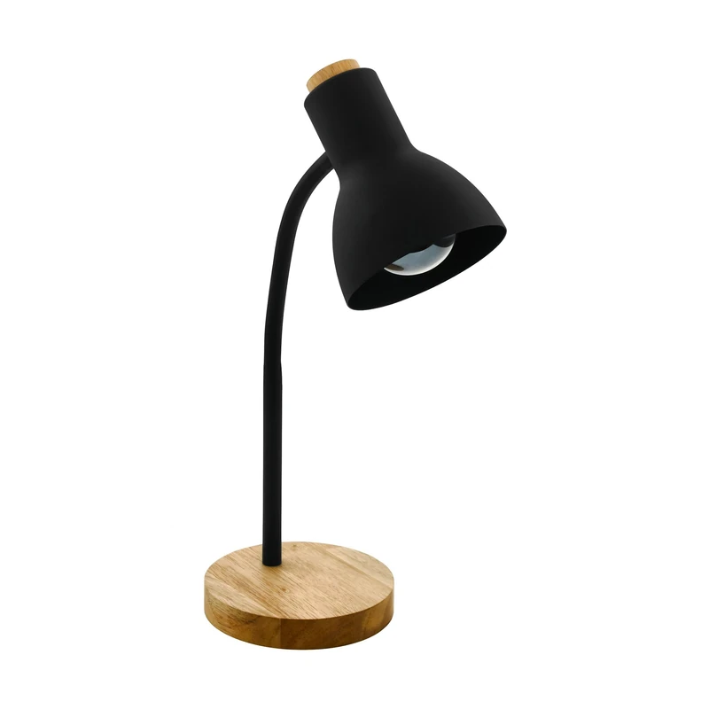 Eglo Desk lamp Veradal, Scandinavian Bedside Table Light Made of Metal, Black Plastic and Wood, Office Lighting with Switch, E27 Socket