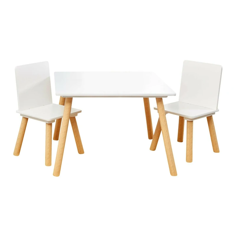 Liberty House Toys Wooden Table and Two Chair Set for Children, Engineered Wood, White and Pine, H44 x W60 x D60cm