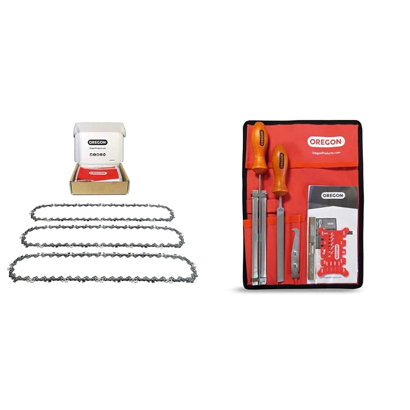 Oregon 90PX052E 3-Pack AdvanceCut Chainsaw Chain for 14-Inch (35cm) Bar & 4.0mm (5/32-Inch) Chain Sharpening and Bar Maintenance Kit for 1/4-Inch, 3/8-Inch Low Profile Chainsaw Chain (558488)