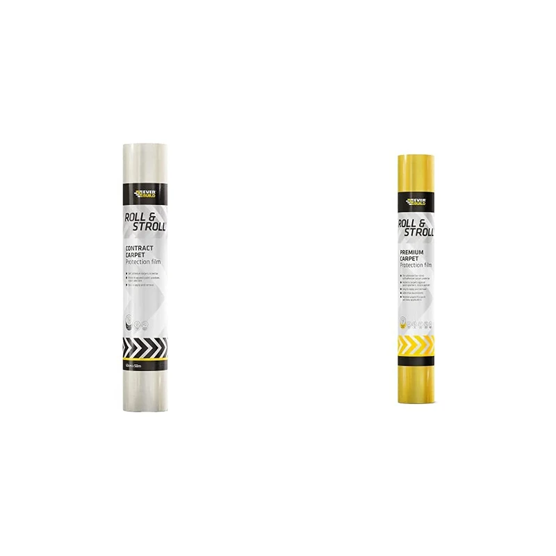 Everbuild Roll & Stroll Carpet Protector - Clear & Yellow, 600mm x 50m & 25m, Self-Adhesive Floor Protection for Carpets