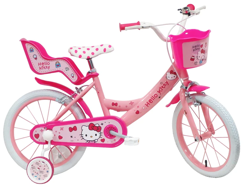 Denver Bike Hello Kitty 16 Inch Girls Bike, Pink Steel Frame, Training Wheels Included, Front Basket, Ages 5-8