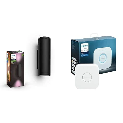 Philips Hue Appear White & Colour Ambiance LED Smart Outdoor Wall Light [Black]+ Hue Bridge. Works with Alexa, Google Assistant and Apple HomeKit.