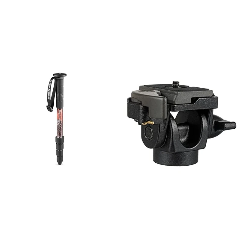 Manfrotto Element MII MMELMIIA5RD, Lightweight 5-section Aluminium Travel Camera Monopod, Red & 234RC Monopod Tilt Head with Quick Release, Black
