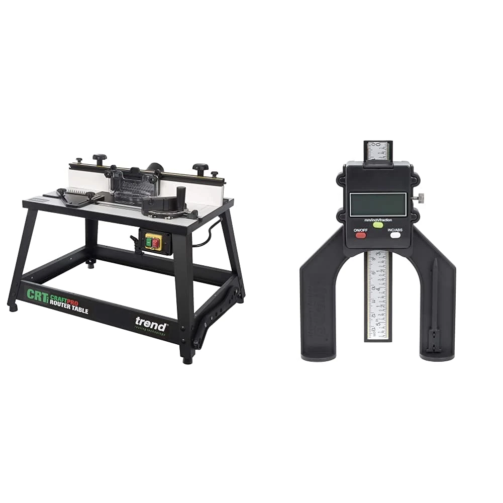 Trend CRT/MK3 Craft Pro Router Table for Joinery, Furniture, Shaping and Moulding Applications, 240 V & GAUGE/D60 Digital Depth Gauge with 60mm Jaw Opening for Setting Rebates and Grooves, Black, 240V
