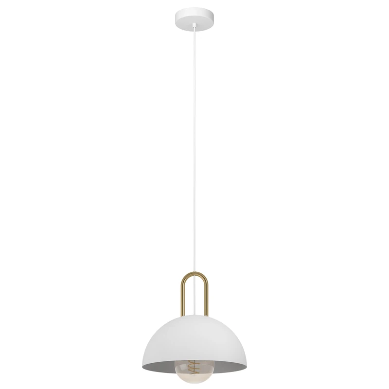 Eglo Pendant Lighting Calmanera, Ceiling Light Fitting Made of White Metal and Brushed Brass, Hanging lamp for Dining and Living Room, E27 Socket