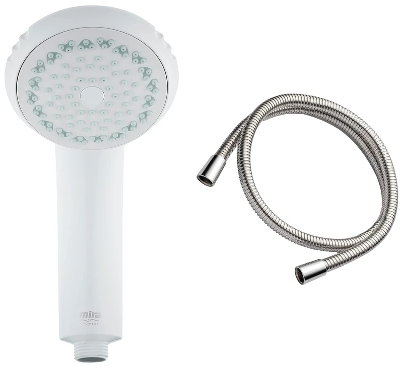 Mira Showers 2.1605.166 Logic 1.25 m Metal Shower Hose - Chrome & Mira Response Adjustable 4 Spray Mode Shower Head Grey/White