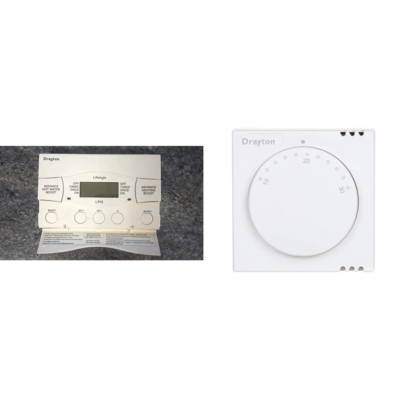 Drayton 25476 LP722 (Mk4) 2 Channel Programmer, White & 24001 RTS1 Standard Room Thermostat, 230 V, White