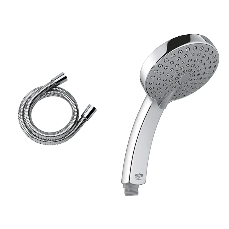 Mira Showers 2.1605.166 Logic 1.25 m Metal Shower Hose - Chrome & Citrus 110mm Five Spray Replacement Chrome Shower Head