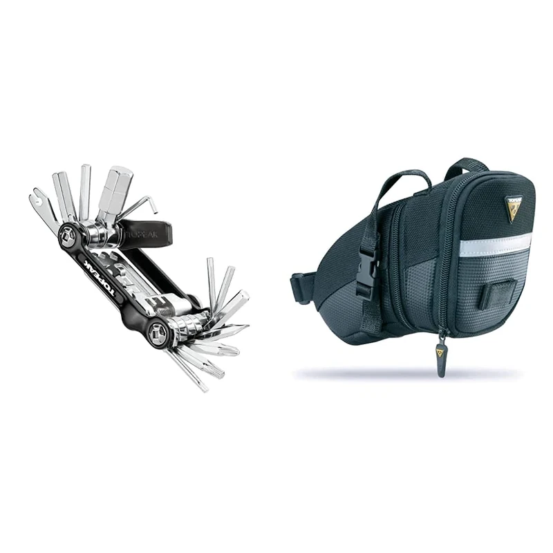 Topeak Mini 20 Pro Tool, Black & Aero Wedge Pack Saddle Bag, Strap Fit, Medium, Black
