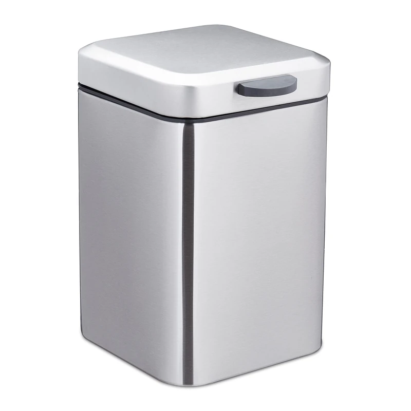 Relaxdays Wall-mounted Bathroom Bin, 3 Litres, Square, with Soft-close Mechanism, HWD: 24.5 x 16 x 23 cm, Silver, Steel, Plastic
