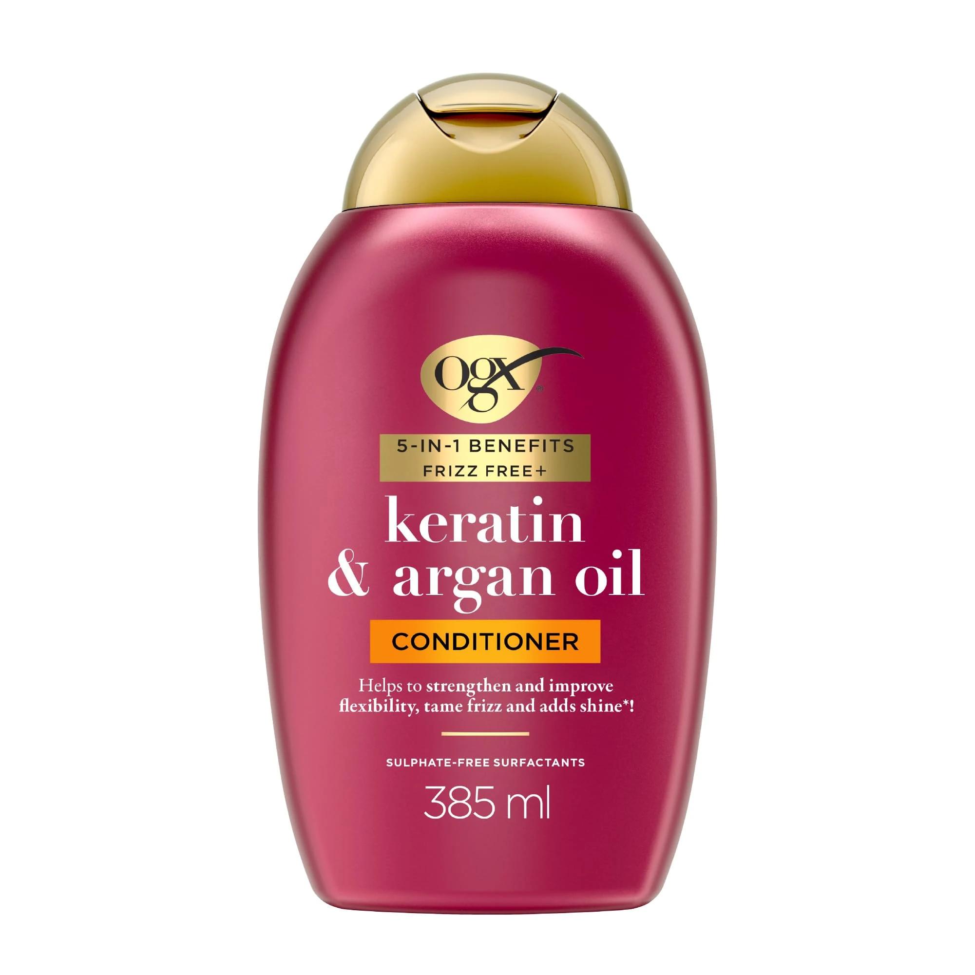 OGX 5in1 Benefits Frizz Free with Keratin & Argan Oil Conditioner, Strengthens and Improves Flexibility, Tames Frizz and Adds Shine, Sulfate Free, 385ml