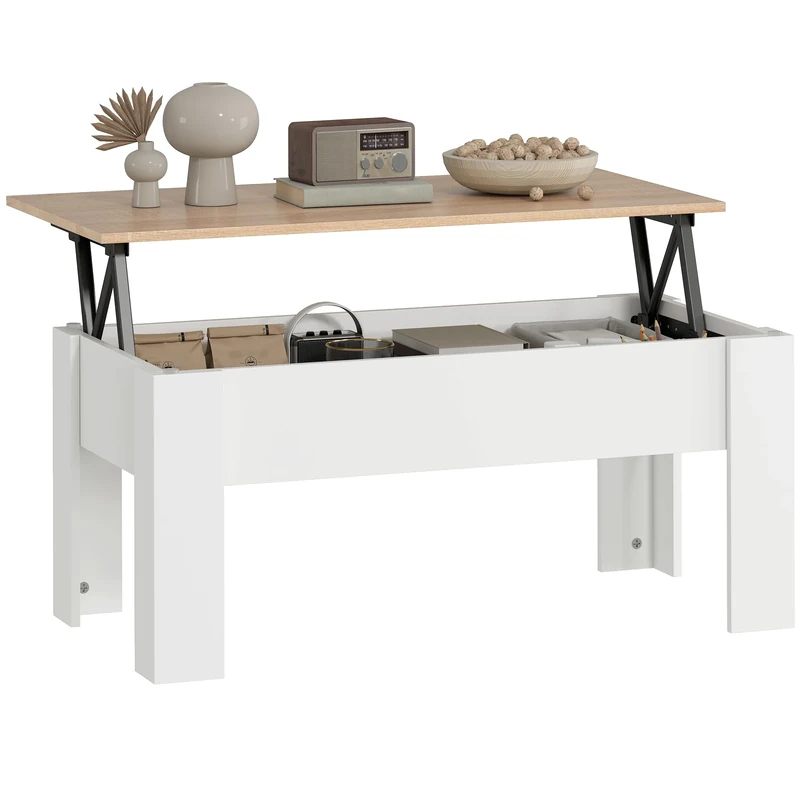 HOMCOM Lift Top Coffee Table with Hidden Storage Compartment, Lift Tabletop Pop-Up Center Table for Living Room