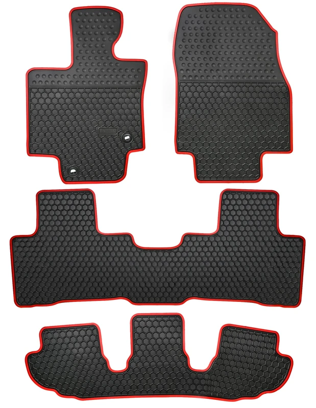 Lwope Car Floor Mats Custom Fit for 2020-2022 Toyota Highlander 7 Seats w/2nd Row Bench or Bucket Seats w/Center Console (No Hybrid) Black Red Rubber Auto Liner Mats All Weather Protection