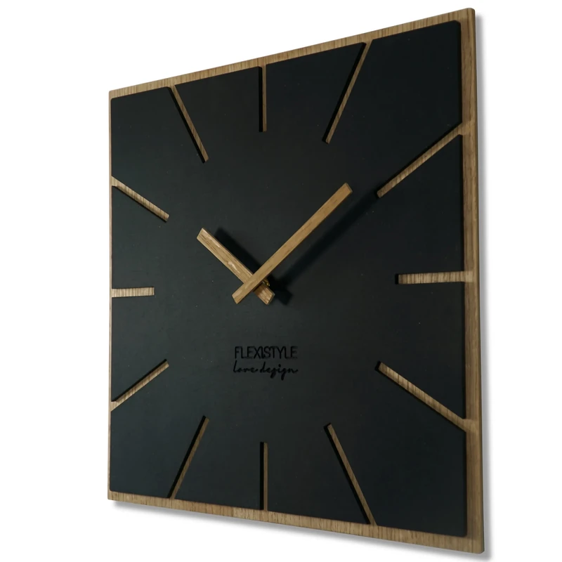 FLEXISTYLE Wall Clock, Wood, Black, 40 cm - Image 1