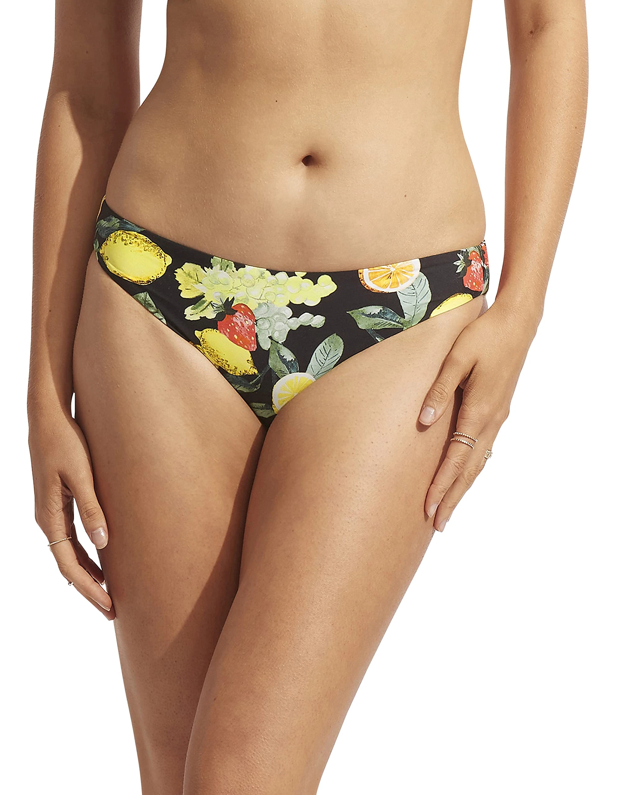 Seafolly Women's Hipster Full Coverage Bikini Bottom Swimsuit Separates, Lemoncello Black, 12
