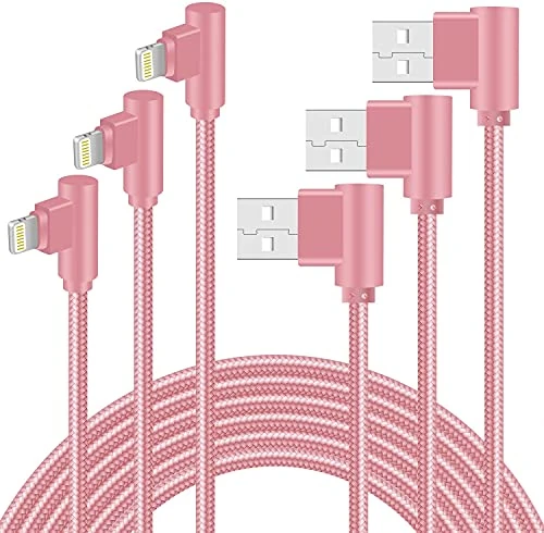 Quickeep 90 Degree iPhone Charger Cable 3M Lightning Cable 3 Pack Right Angle iPhone Cable Nylon Braided Fast Charging Cord Compatible iPhone/iPad/iPod (Rose Gold, 3m)