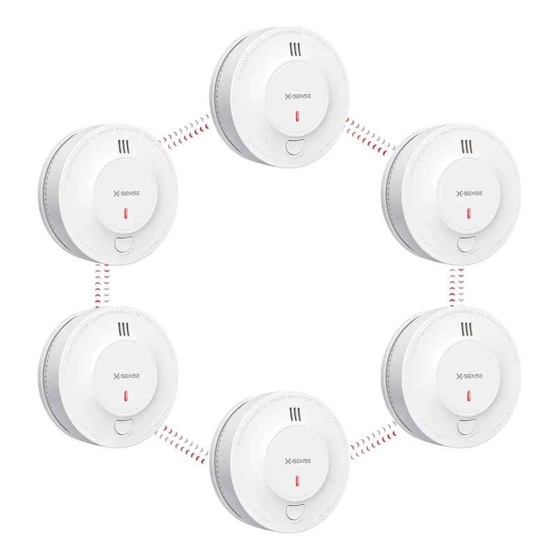 X-Sense Wireless Interlinked Smoke Alarm Detector with Sealed 10-Year Battery, Interconnected Fire Alarm Conforms to EN 14604 Standard, SD19-W, Link+, 6-Pack