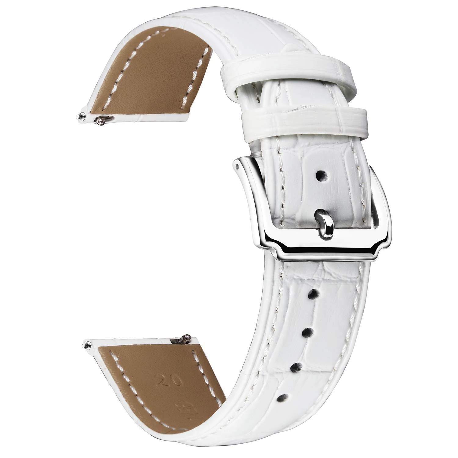 BINLUN Leather Watch Strap Quick Release Replacement Crocodile Leather Watch Bands for Men Women (White, 12mm)